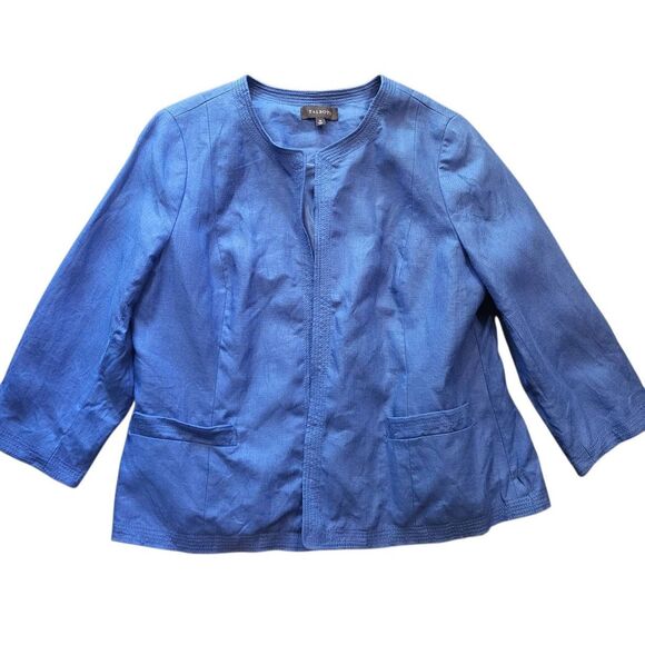 Talbots Blazer Jacket Women's 18 Blue Linen Collarless Open Bright - Picture 1 of 5